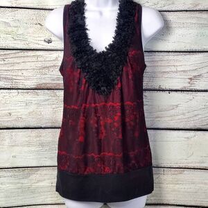 Daytrip Medium Red/Black Lace Sleeveless Top
